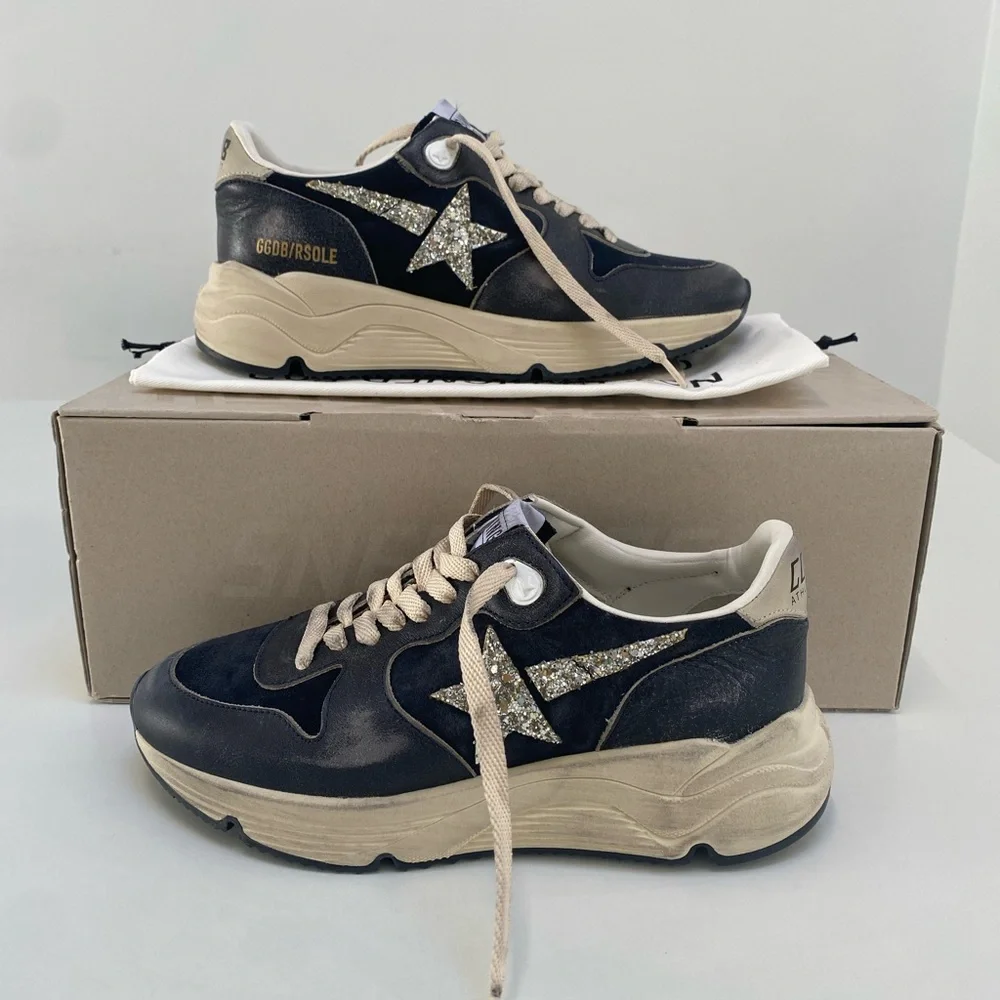 Golden Goose Running Sole Sneaker Dark Blue/Eclipse/Silver Glitter 39 New in Box